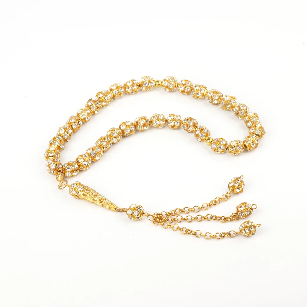 

Tasbih Store Wedding gift Retro gold rhinestone shiny beads muslim rosary