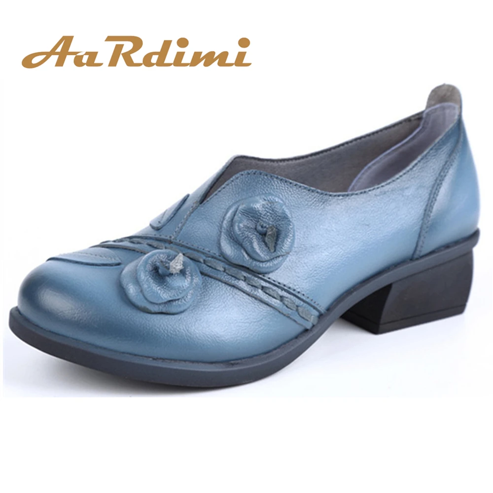 

Hot 2017 flower women pumps genuine leather women shoes casual women high heels shoes summer autumn mother shoes