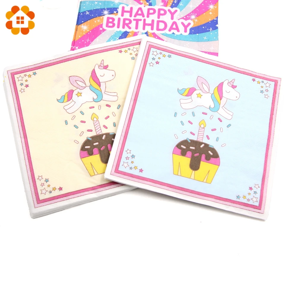 

20PCS Rainbow Unicorn Paper Napkin 100% Virgin Wood Tissue Paper Napkins for Home Supplies Kids Birthday Party Decorations