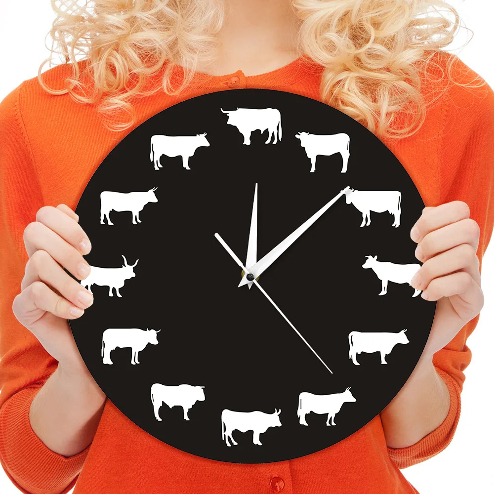 1Piece Farmhouse Farm Highland Cow Family Wall Clock Modern Design