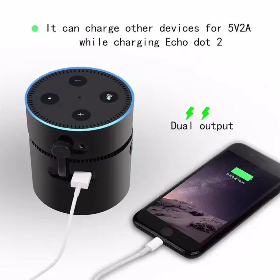 Portable Battery Base for Amazon Echo dot 2 Intelligent 10000mAh Battery Charging Cradle Echo Speaker Stand USB Output