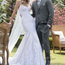 Vestido de noiva уникальные кружевные свадебные платья русалки с жемчугом на тонких бретелях, платье невесты, элегантные свадебные наряды Русалка