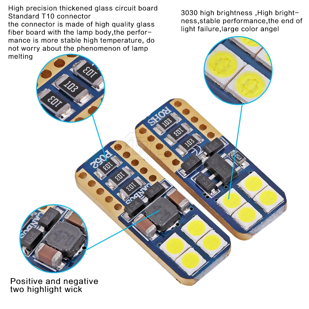 10 шт. высокое качество T10 8SMD 3030 LED canbus Белый Автомобильный боковой задний фонарь