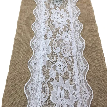 

Hessian Table Runners Lace Rustic Vintage Jute Rustic Burlap Sewed Edge Shabby Wedding Outdoor Party Table Decorations 30cm X 27