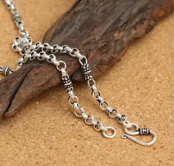 

KJJEAXCMY fine jewelry S925 sterling silver men's classic antique silver 4mm design of the buckle necklace.