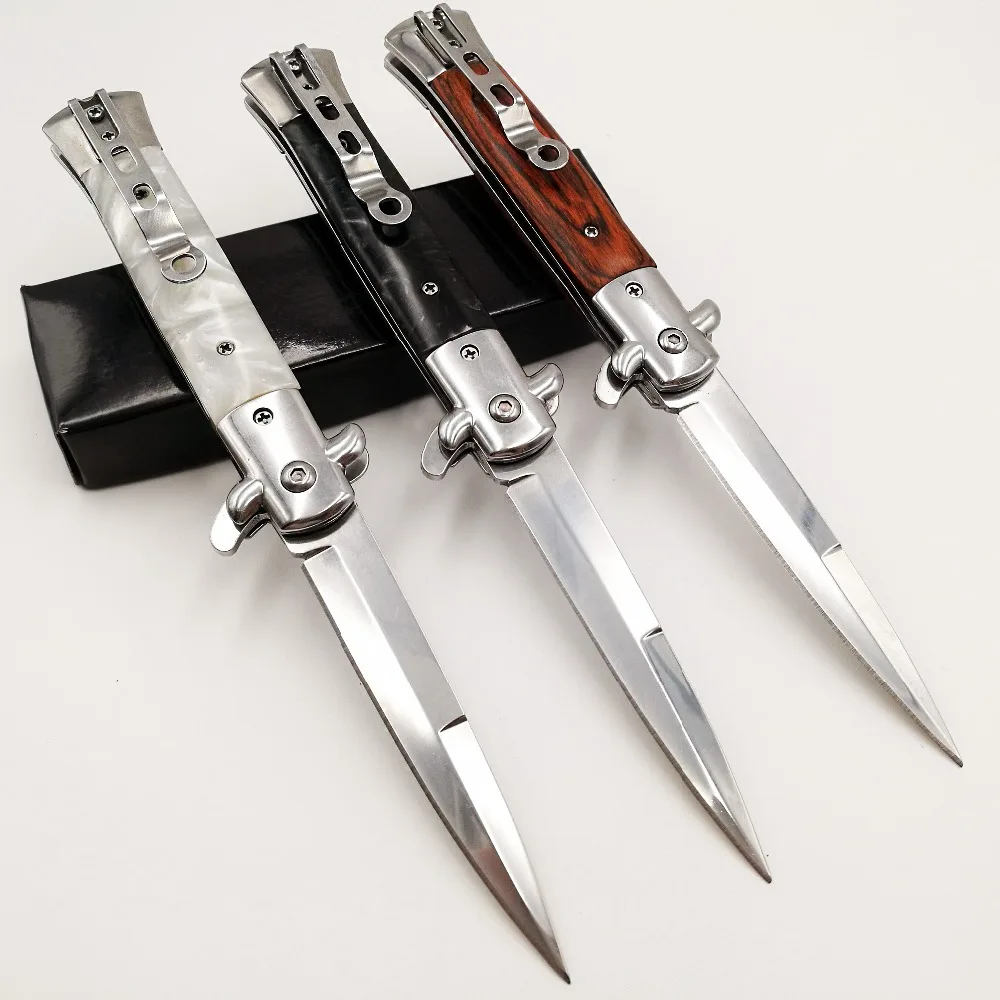 Italian Godfather Folding knife 440C Blade Acrylic Wood Handle Pocket Knives Camping Survival Tacti
