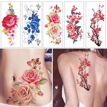 

1PCS Temporary Tattoo Stickers Watercolor Flower Fake Tattoo Waterproof Women Geometry Rose Universe Tatoo Sticker