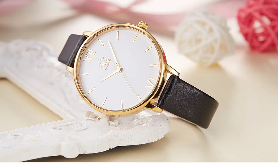 Shengke, Брендовые женские часы, простые кожаные Наручные часы, женские роскошные часы с золотым циферблатом, Mixmatch, Relogio Feminino, коричневая кожа