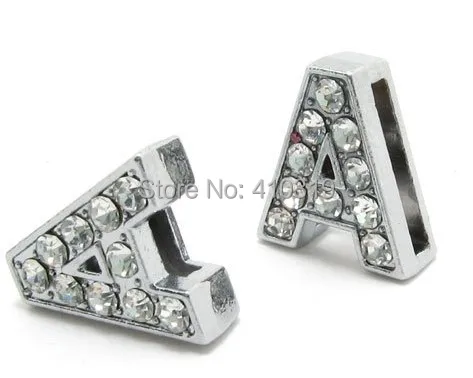 

Wholesale 50PCS 8mm " A " full rhinestones slide charm letter diy alphabet fit for 8mm phone strips