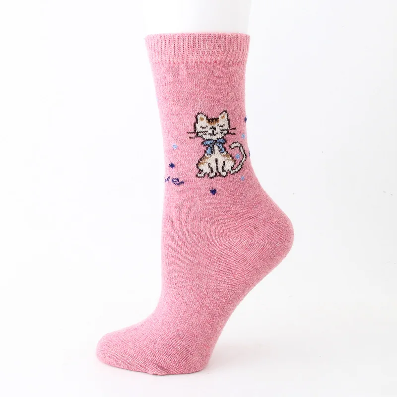 Забавные Женские носочки, креативные, цветные, в горошек, шерстяные носки, плотные, милые, с мультяшным котом, персональные, мягкие, шерстяные носки для женщин - Цвет: R