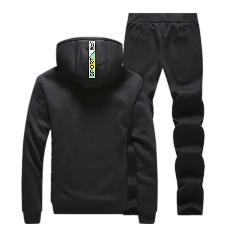 Winter Tracksuit Men Set Sporting Two Pieces Sweatsuit Mens Clothes Printed Thick Hooded Hoodies Jacket + Pants Track Suit Male