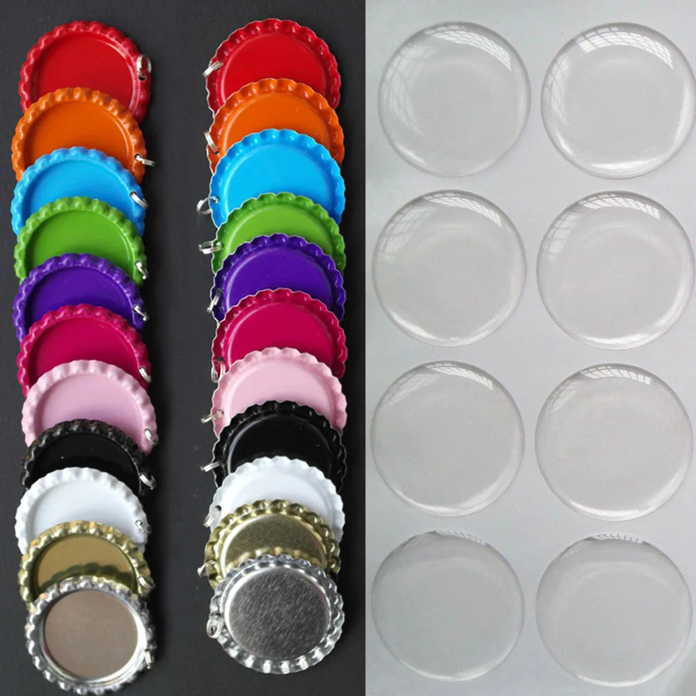 120pcs 1 inch Flattened Bottle Caps with Hole and Ring and 120 pcs