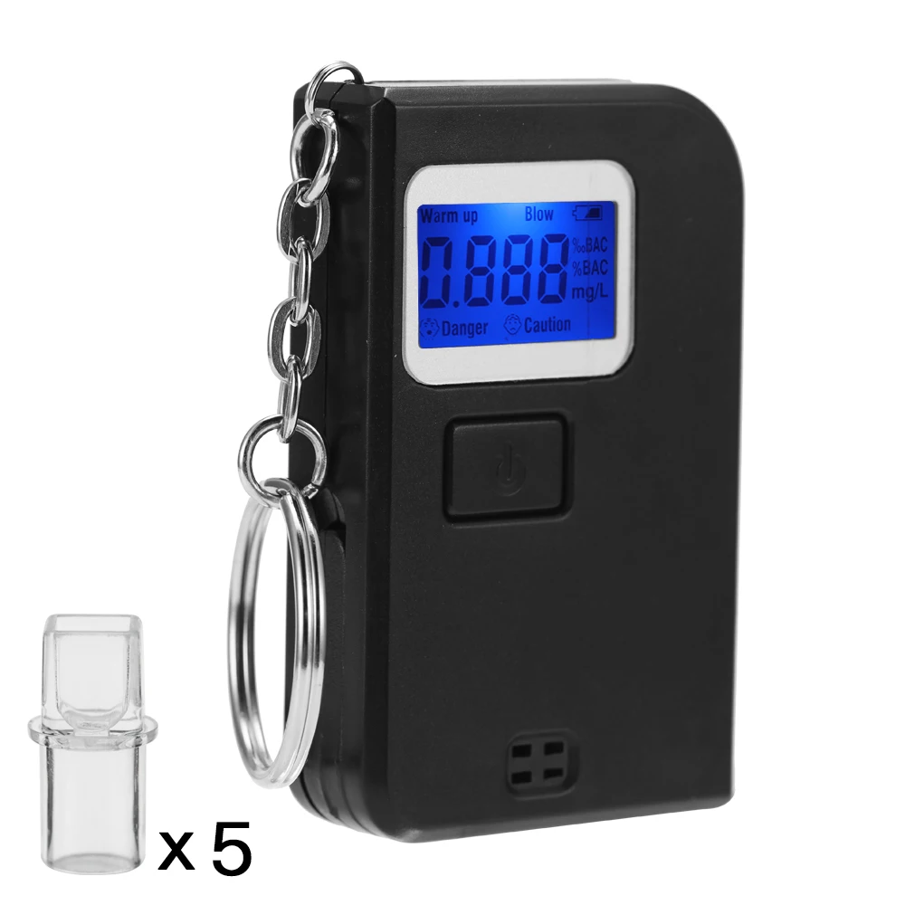 

Professional Mini Portable Alcohol Tester Keychain Alcohol Tester Digital Breathing Detector Keyring with 5 Mouthpieces