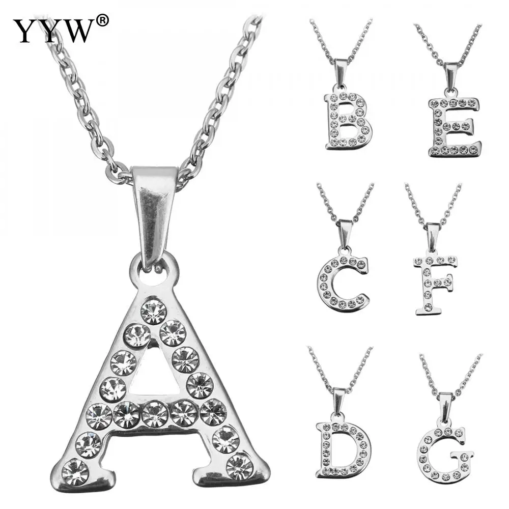 

English Letter Necklace Pendant Alphabet Letters A-Z Stainless Steel Necklace with Rhinestone Friendship Lover Jewelry Gifts