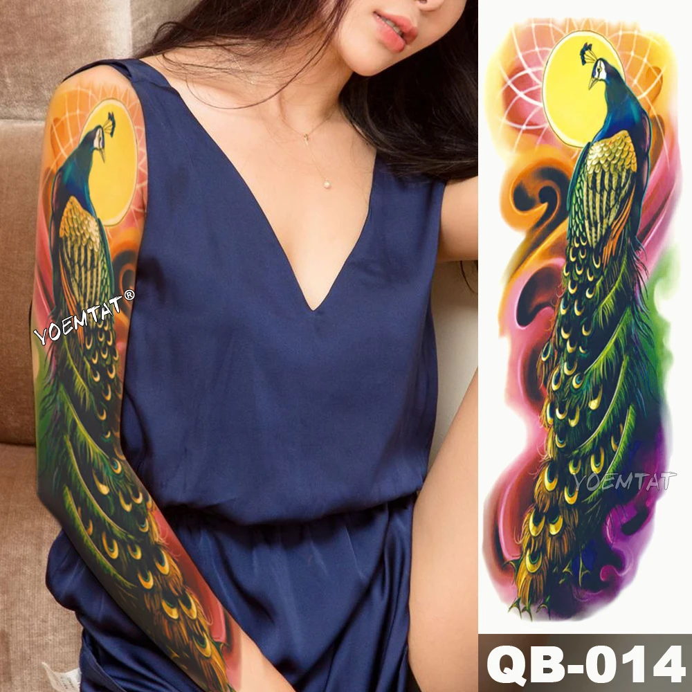 Adesivos de tatuagem de transferência de água tradicional tatuagem de cor raposa Tatuagem temporária onda japonesa manga grande, à prova d'água adesivo homens liso pavão tigre raposa completo arte corporal mulheres