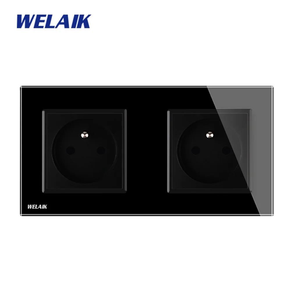 Najtaniej WELAIK producent 2 rama French Standard Power gniazdo hartowanie szkło Panel ue gniazdo ścienne gniazdo 16A AC110 ~ 250V A28F8FW