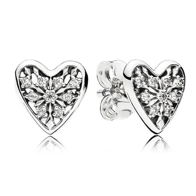 

Trendy Authentic 925 Sterling Silver Fashion Pans Earrings For Women Hearts Of Winter Earring Studs Fine Europe Jewelry Gift