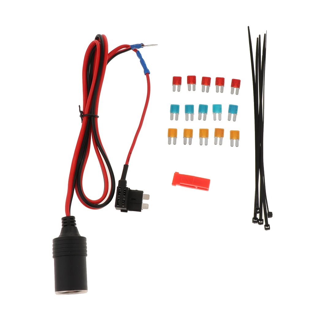 1M 1mm core Car Cigarette Lighter socket DC12/24v Extension S Fuse Tap Holder Lead with fuse set