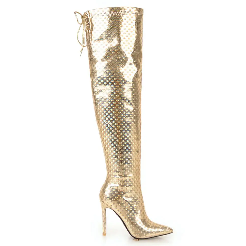 Lasyarrow/пикантные женские ботинки на шпильках из лакированной кожи золотого и серебристого цвета женские ботинки на тонком высоком каблуке; F566
