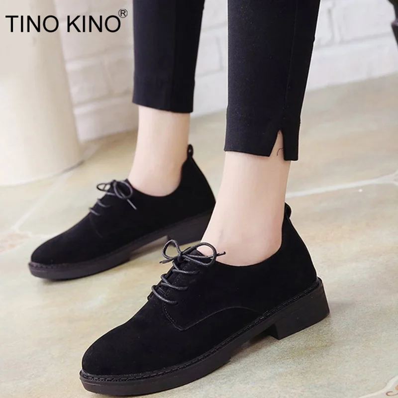 TINO KINO/Женская Осенняя обувь на низком каблуке в стиле ретро; замшевая женская обувь на шнуровке; удобная элегантная женская модная Классическая обувь