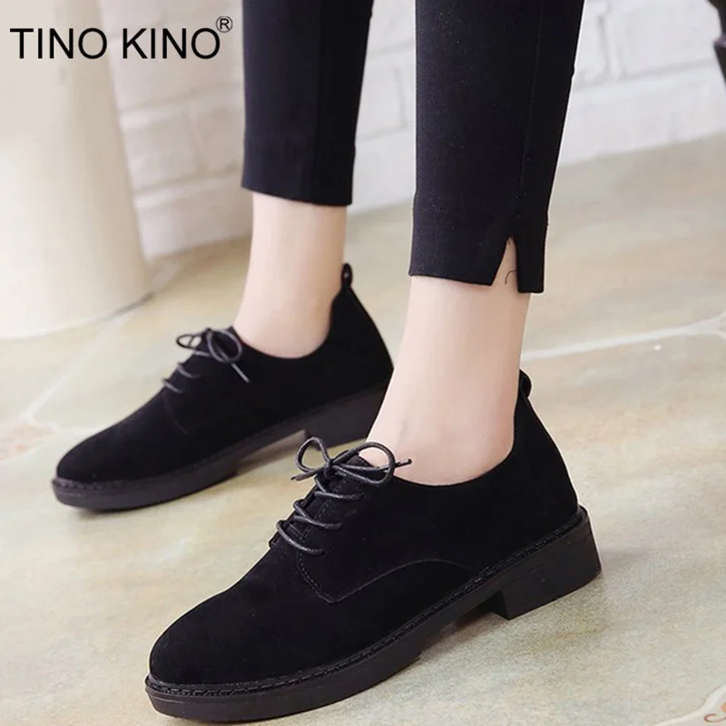 

TINO KINO Women Autumn Retro Low Heel Shoes Lace Up Suede Female Shoes Comfortable Elegant Ladies Fashion Classic Footwear