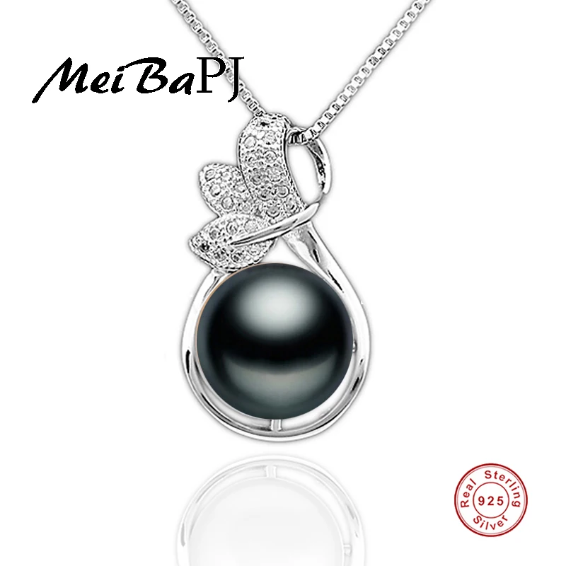 

[MeiBaPJ]Real Solid 925 sterling silver jewelry Luxury perfectly semiround natural freshwater pearl flower pendant for women