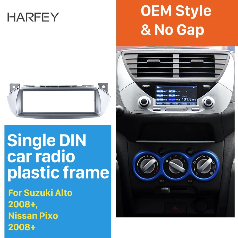 Автомобильный стереокомплект Harfey One Din для Suzuki Alto Nissan Pixo 2008-2014 Maruti A-Star переходник