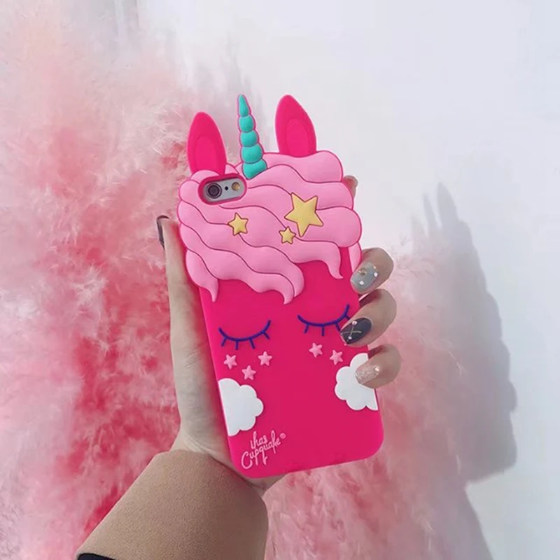 3D Unicorn Cartoon Soft Silicone Phone Case For iPhone 5S 6 6S 7 8 Plus X Cover Rabbit Smile Cat Tiger Stitch