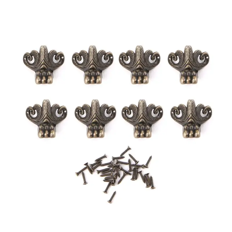 

8pcs Antique corner 34x31mm Brass Leg Corner Protector Antique Jewelry Wood Box Feet Decorative Corners