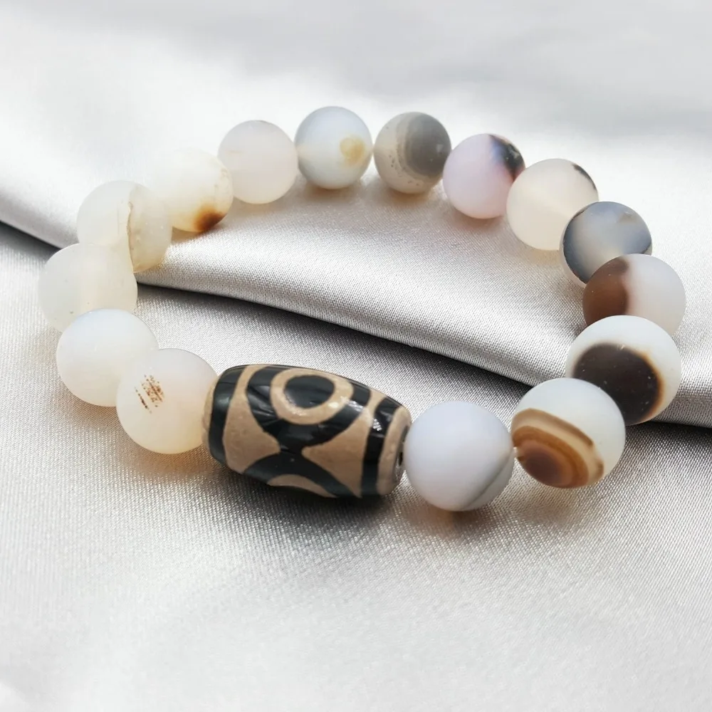Lii Ji 3 Eye's DZI Beads Agates естественное изображение браслет с агатами для мужчин и
