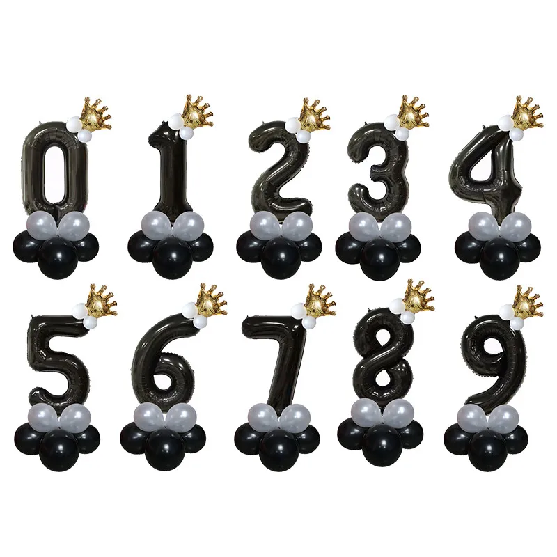 black 16 шт./лот, воздушные шары с золотой короной, 30 дюймов, шары с цифрами, шары с днем рождения детей, декор для детского душа, Детские игрушечные шары из латекса - Цвет: black