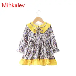 Mihkalev узор Детские платья для девочек длинные рукава Детские платья для девочек Карнавальный костюм От 2 до 8 лет Детская одежда принцессы