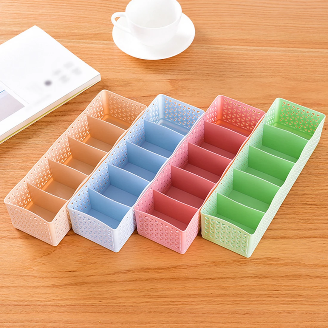 

High Quality 5 Cells Plastic Organizer Storage Box Tie Bra Socks Drawer Cosmetic Divider Housekeeping Container Organizers 2018