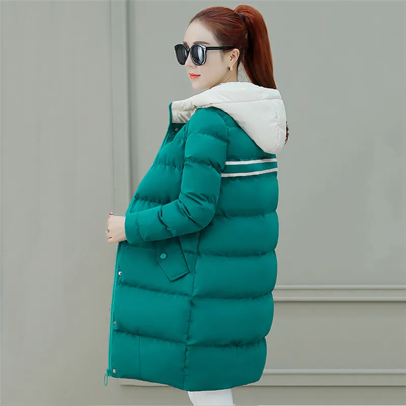 

Women Parkas Winter 2019 New Medium Long Large Size Cotton Jacket Stitching Hooded Coats Women Long Sleeve Cotton Outwear TTT190