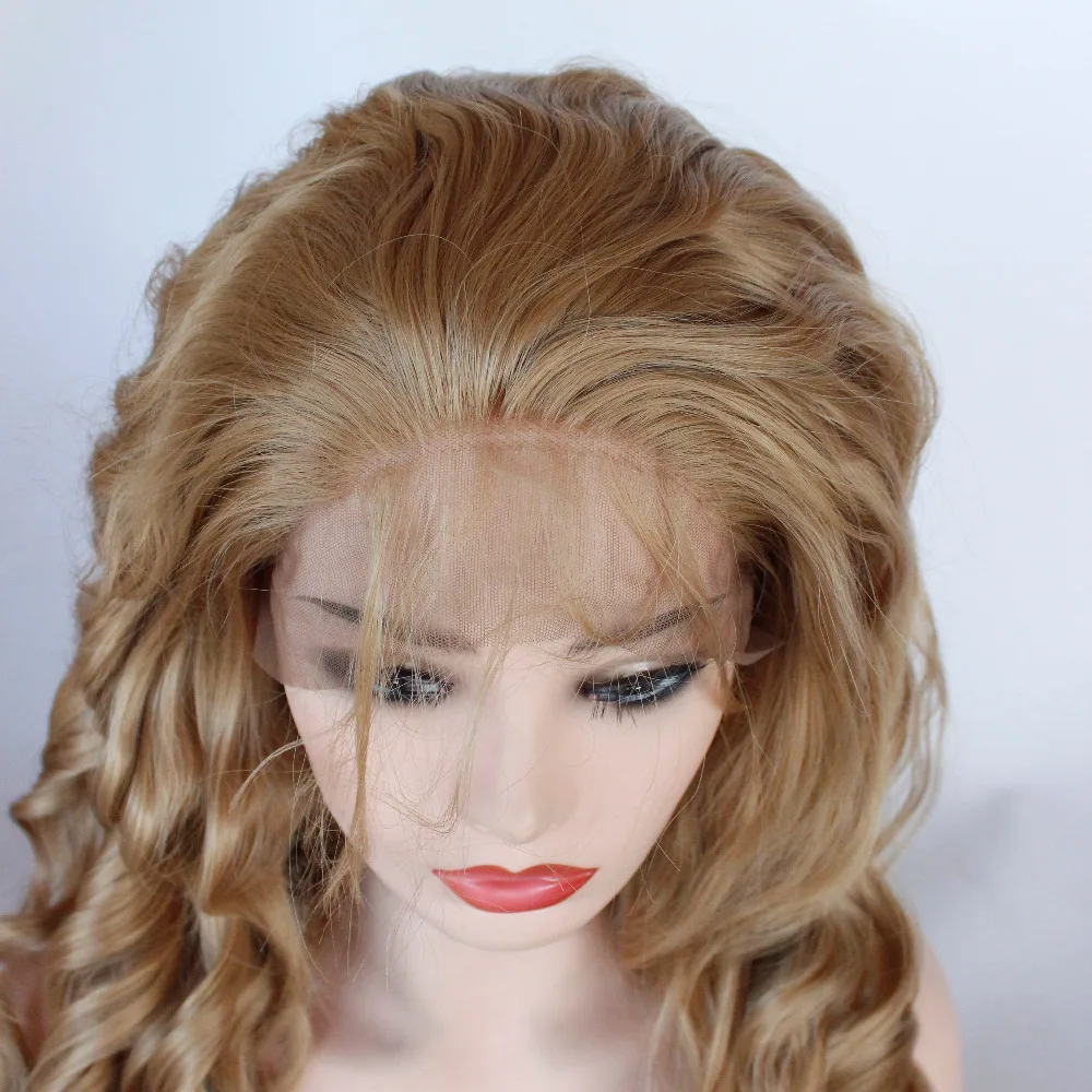 V'NICE Золотой Блонд синтетические парики на шнурках спереди с волосами младенца 27# медовый блонд свободная волна термостойкий волоконный парик для женщин