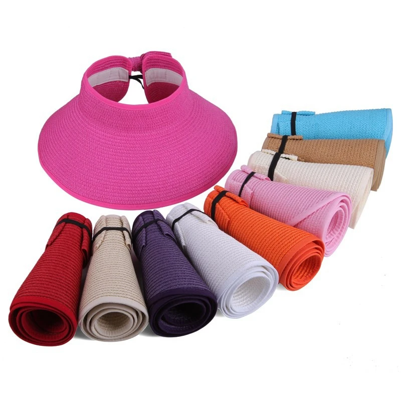 

Spring Summer straw hat Visors Cap Foldable Wide Large Brim Sun Hat Beach Hats for Women Straw Hat Wholesale Chapeau