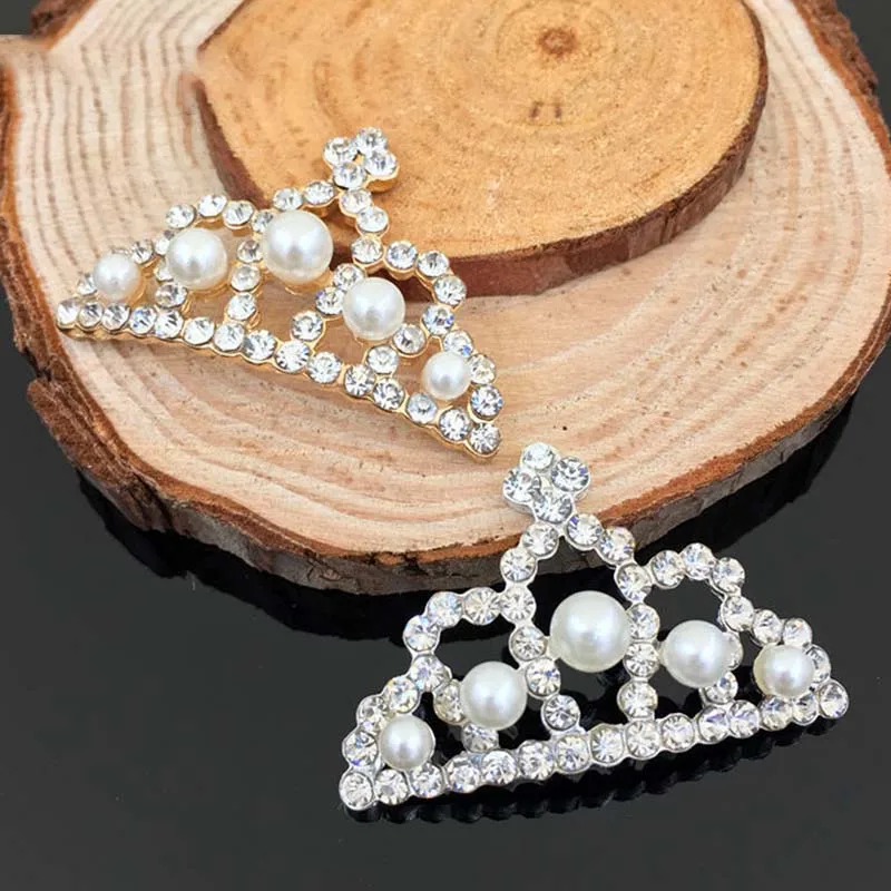 

2016New 50Pcs Pearl Hollow Alloy Crown Shaped Rhinestone Button For DIY Hair or clothes Embellishment HZ28