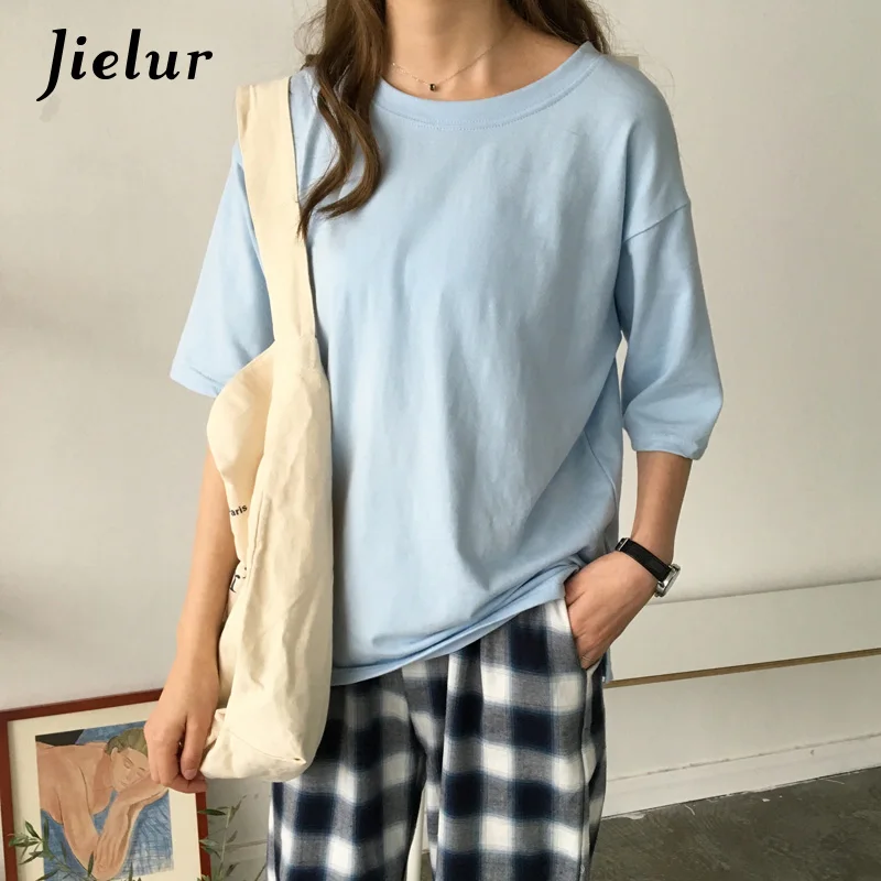 Jielur 3 шт./лот женская футболка короткий рукав белая 2019 летняя одноцветная Круглый