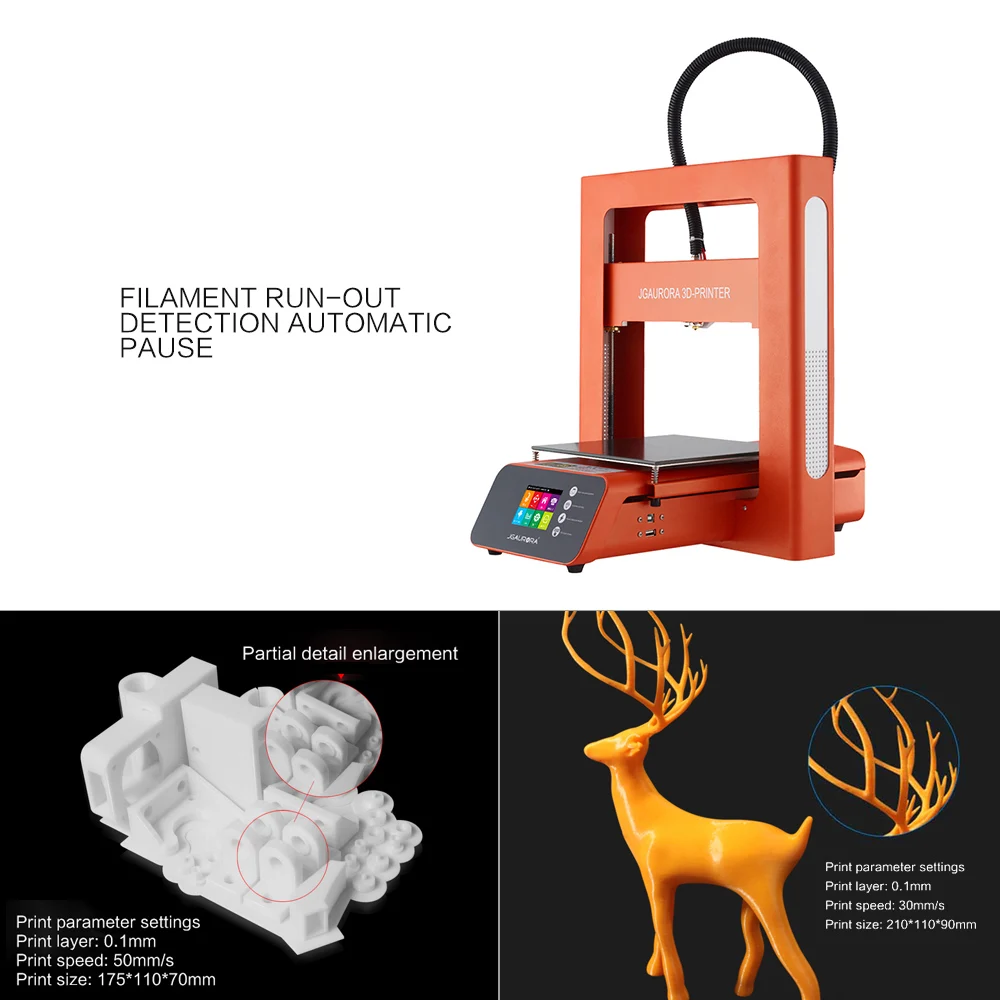 JGAURORA A3S 3D-принтеры набор "сделай сам" Полный металлический каркас 2,8 дюймовый цветной Сенсорный экран заканчивается нить обнаружения возобновить печать