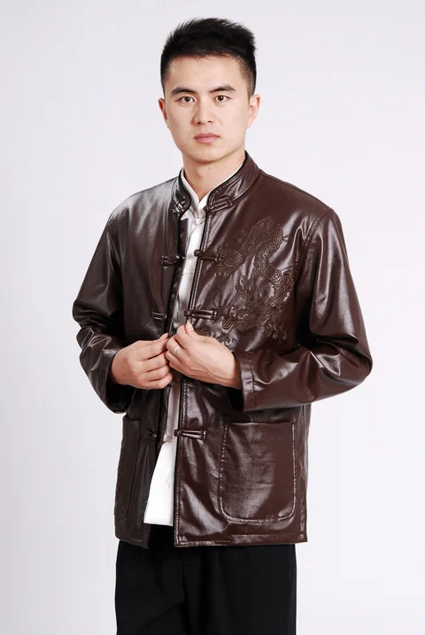 Шанхай история новая распродажа с длинным рукавом PU Китайская традиционная одежда двойной слой внутри, коричневая китайская куртка M0041 - Цвет: Коричневый