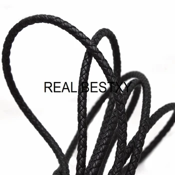 

REAL BESTXY 6MM Diameter Round Braided Leather Cord Necklace Bracelet Rope For DIY Jewelry Accessories Black braided round cords