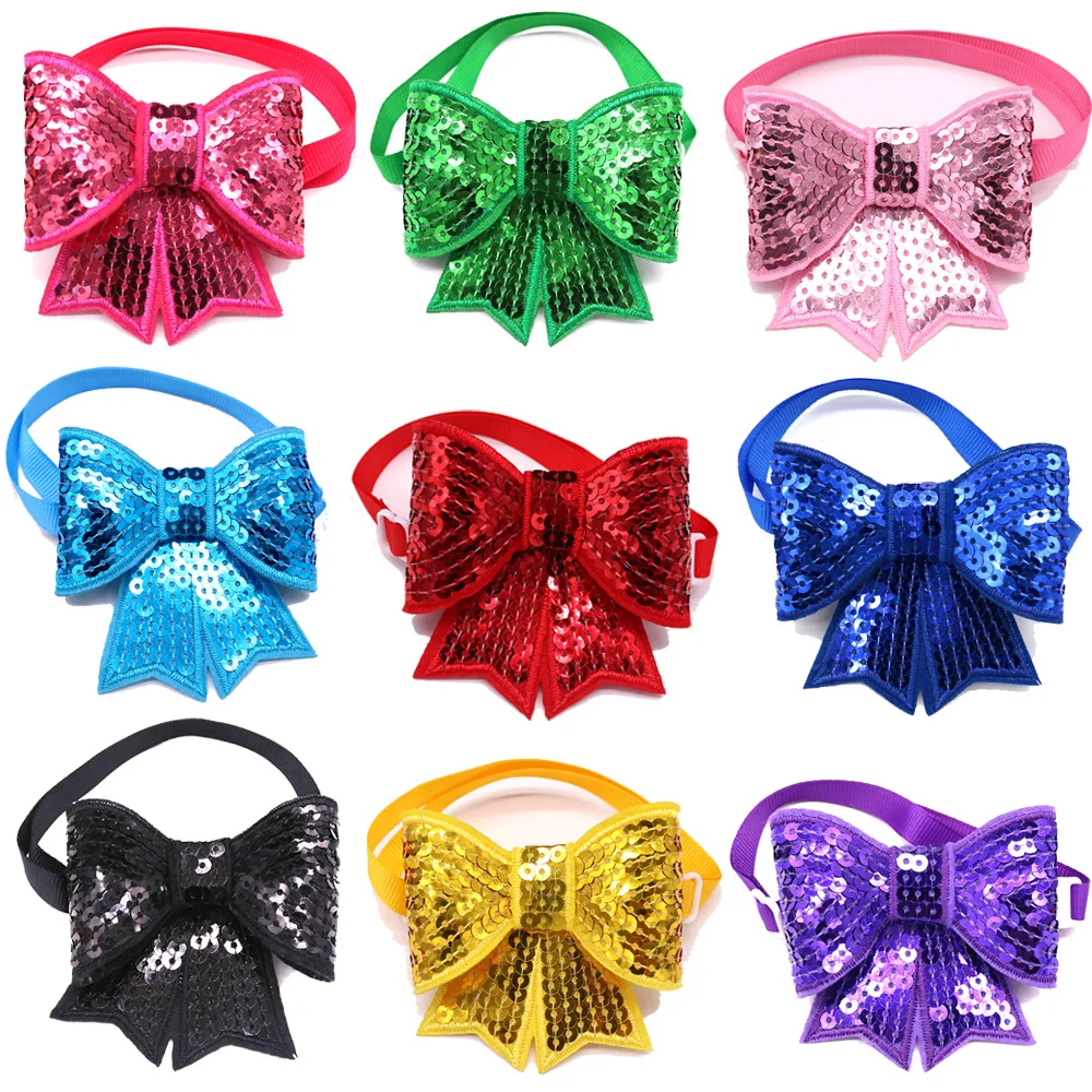 50pcs Lot Christmas Cute Shining font b Pet b font Puppy Dog Cat Bow Ties Adjustable
