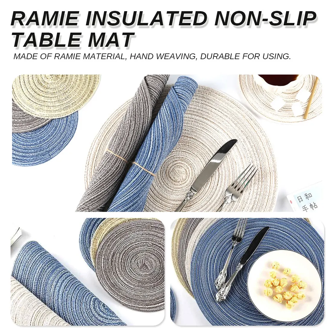 

Placemat Pad Coasters Kitchen Table Mats Cotton Linen Knitting Bowl Mats Padding Mat Insulation Pad Round Placemats Hand-made