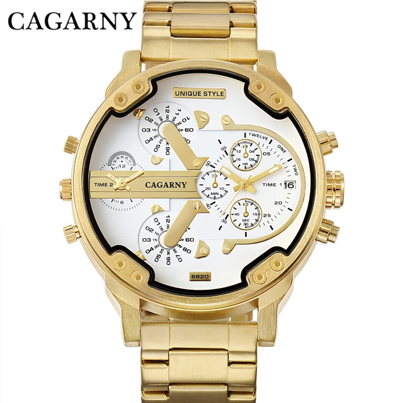 Relogio Masculino Cagarny Brand Analog Military Wristwatch Auto Date Mens Quartz Watch Golden Band