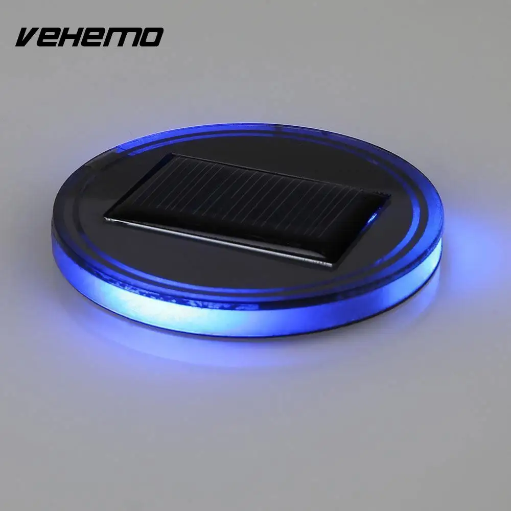 

NEW Solar Cup Holder Bottom Pad Mat Blue LED Light Trim For All Cars All models