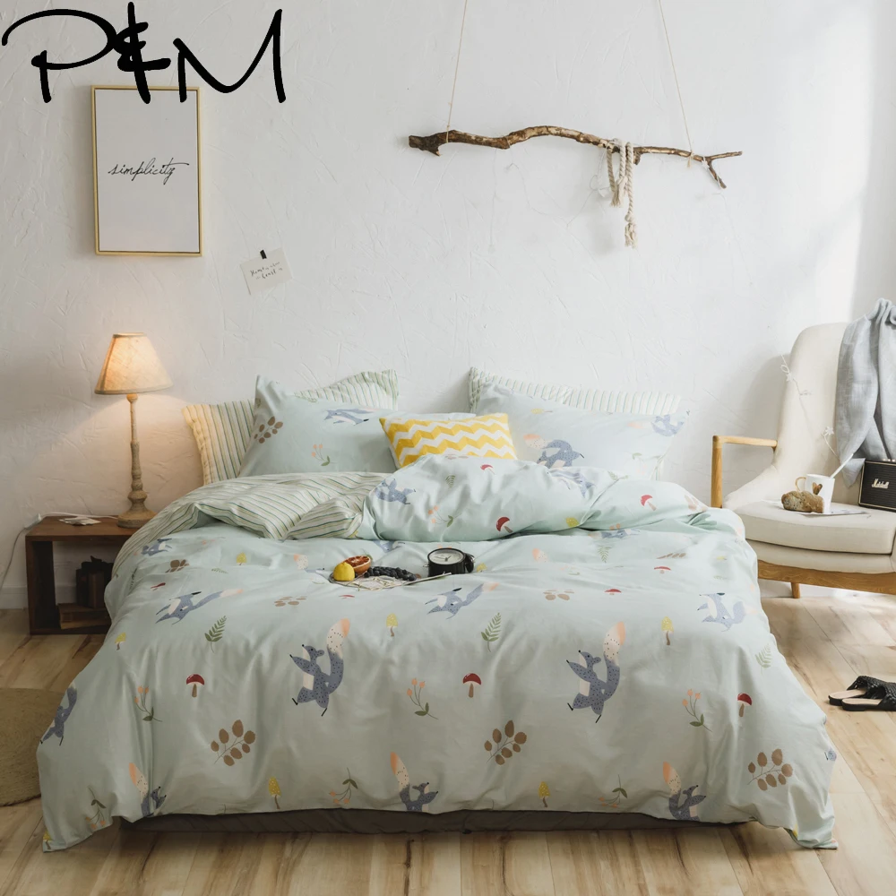 

Papa&Mima Cute little squirrel print bedding set Cotton 3 or 4pcs Twin Queen size flat sheet pillowcases duvet cover sets
