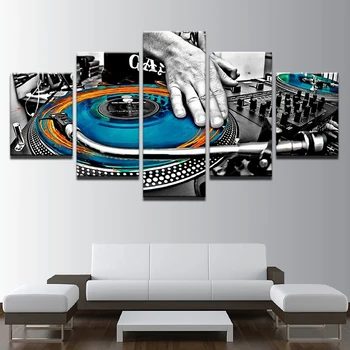 

Modern Home Decor Painting HD Printed Wall Picture no Frame 5 Pieces Hand Plate DJ Music Console Instrument Fabric Canvas Poster