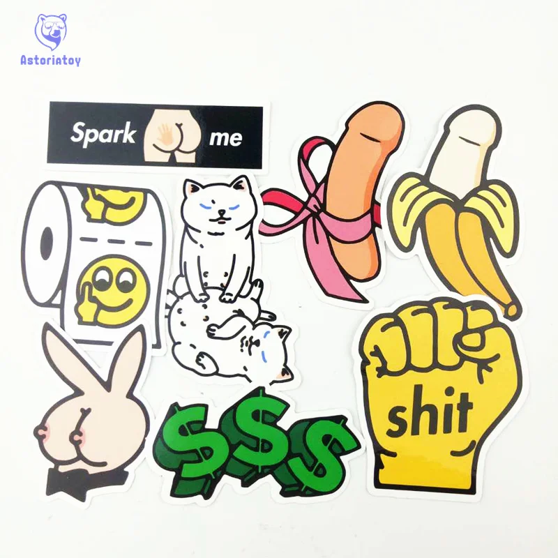 

8pcs / lot Ripndip White cat Erect middle cheap finger skateboard decal Notebook trolley case backpack Table PVC car sticker