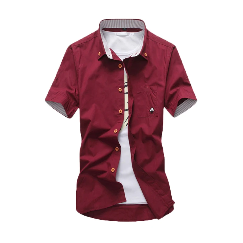 

Asian small size men's short sleeve shirt young men summer fashion casual shirts Small mushroom embroidery solid shirt