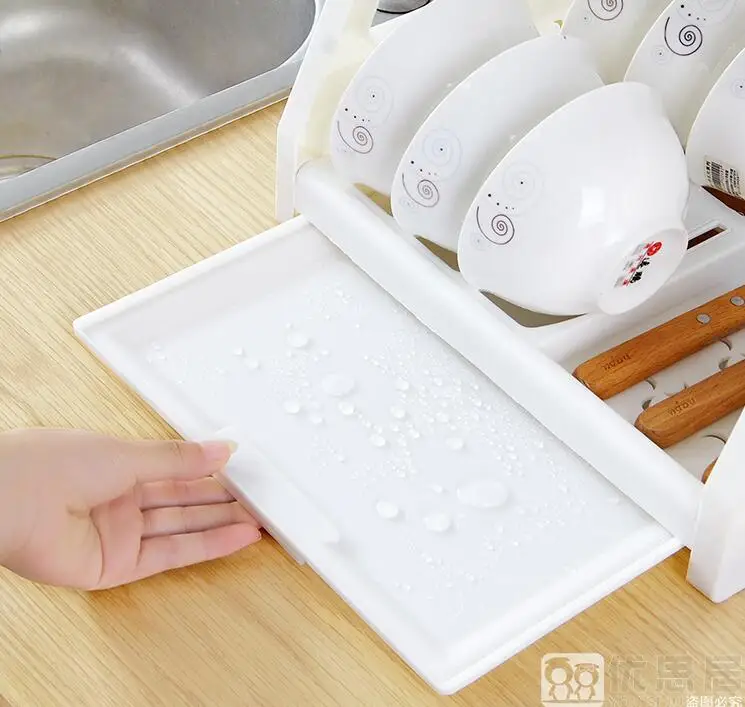 Plastic Double-layer Dish Drainer Rack Kitchen Accessories Organizer Plate Storage Rack Thick Cutlery Drying Rack
